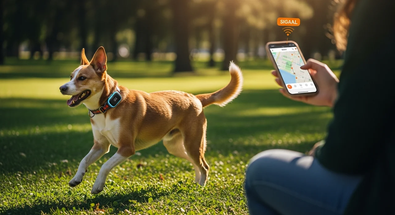 Chien avec traceur GPS PetTrack lors d'une randonnée en nature