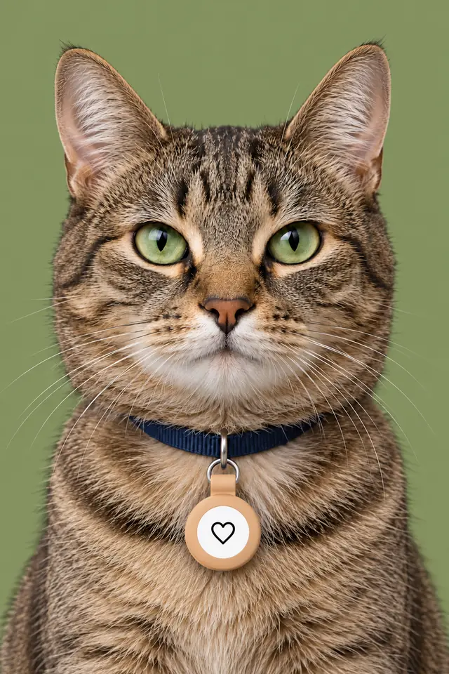 Chat tigré qui porte la Médaille Localiser caramel à son collier